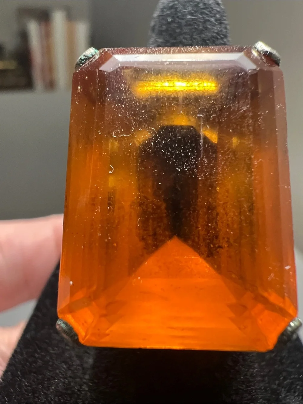 Bold Large Amber Faceted Cocktail Ring  -  Size 5 3/4 -  Heirloom Estate Vintage